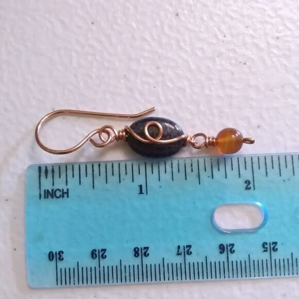 Fall Copper Earrings with Lapis Lazuli & Russet Agate ~ Handmade Boho City Chic